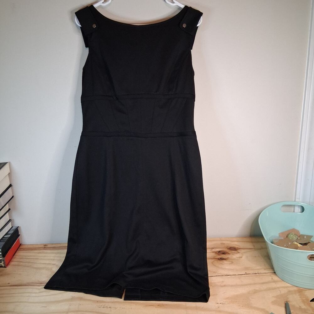 London Times Womens Dress Sz 14 Black Midi Length Pencil Dress LBD Sleeveless